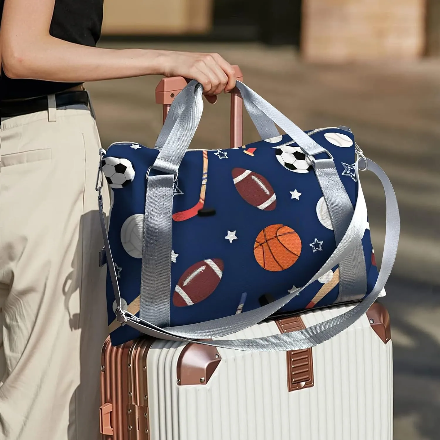 Custom Gift Sport Rugby Balls Soccer Ice Gym Duffel Bag – Travel Bag for Women and Men,Sports Gym Bag,Weekender Bag,Overnight Bag,Travel Tote Bags for Sports Workout with Name