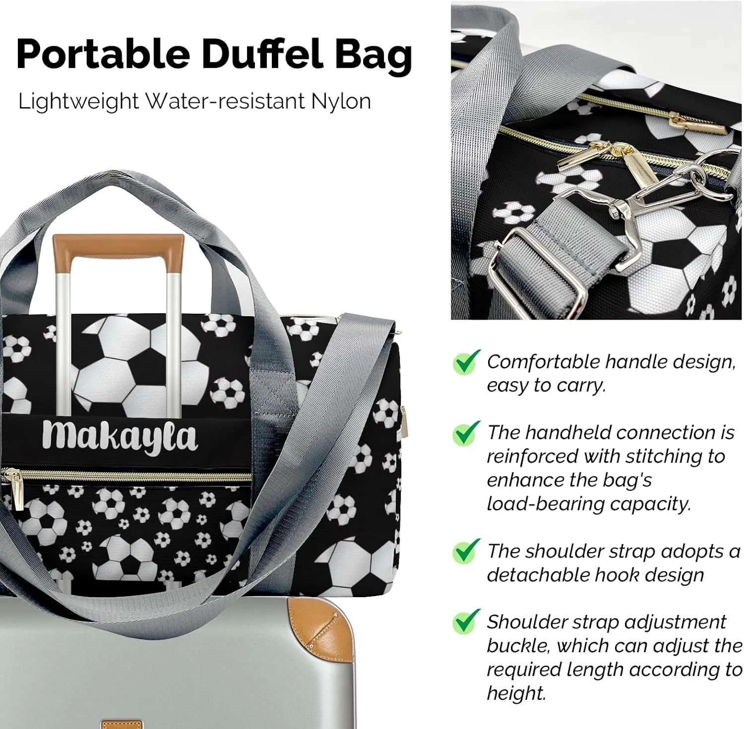 Custom Gift Sport Soccer Balls Black Gym Duffel Travel Bag for Women Men,Sports Gym Bag,Overnight Bag,Travel Tote Bags for Sports Name