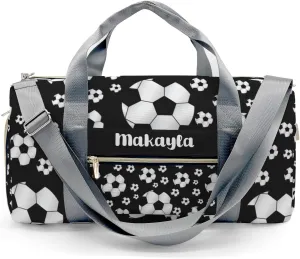 Custom Gift Sport Soccer Balls Black Gym Duffel Travel Bag for Women Men,Sports Gym Bag,Overnight Bag,Travel Tote Bags for Sports Name