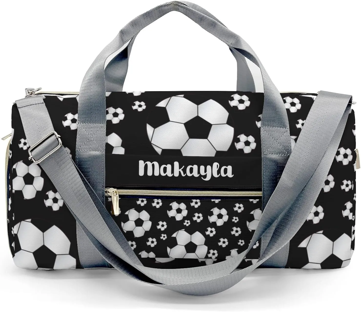 Custom Gift Sport Soccer Balls Black Gym Duffel Travel Bag for Women Men,Sports Gym Bag,Overnight Bag,Travel Tote Bags for Sports Name