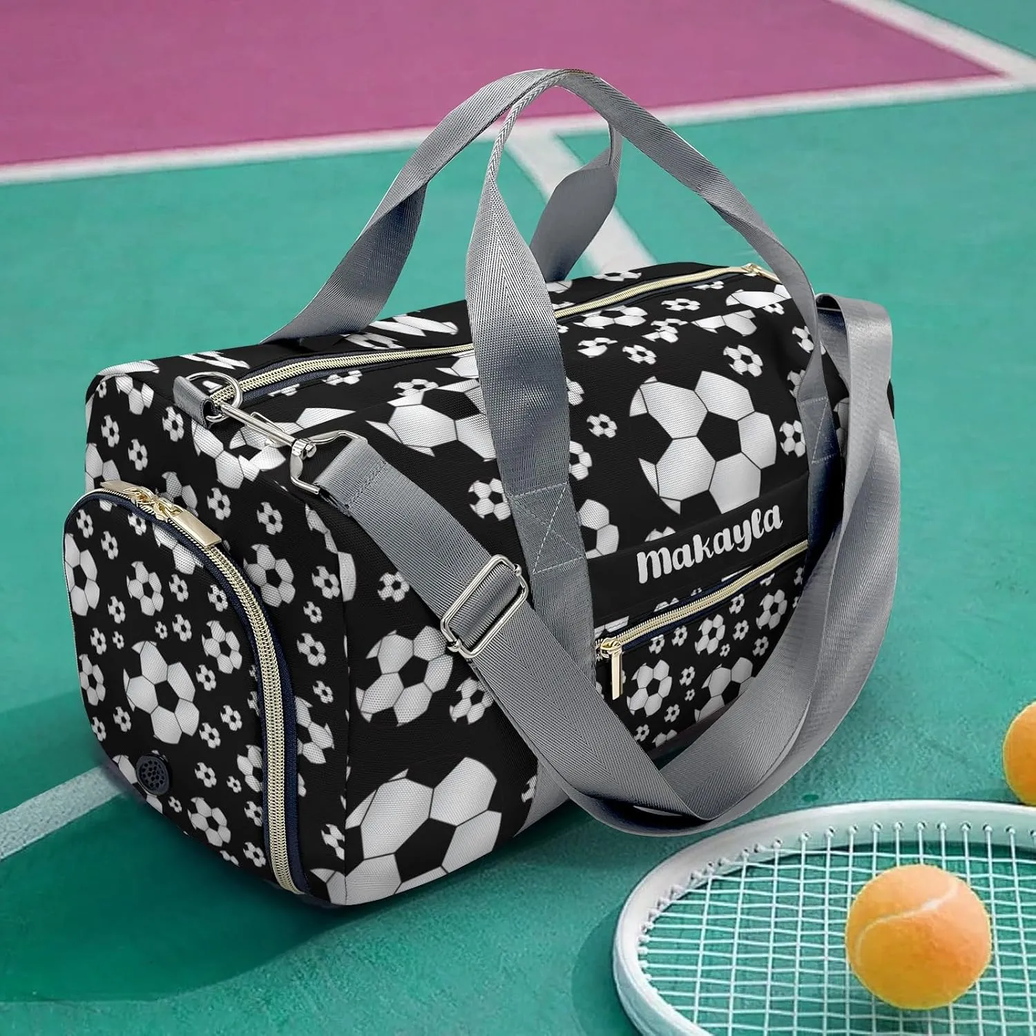 Custom Gift Sport Soccer Balls Black Gym Duffel Travel Bag for Women Men,Sports Gym Bag,Overnight Bag,Travel Tote Bags for Sports Name