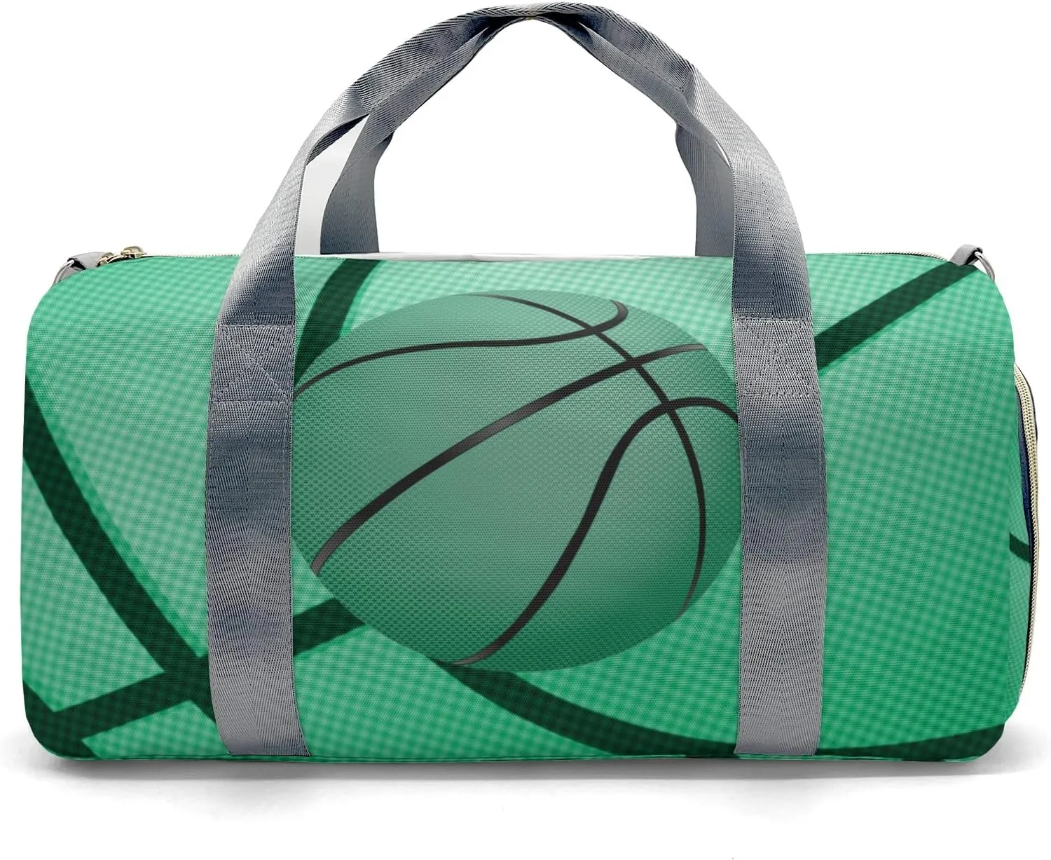 Custom Green Basketball Print Duffel Bag with Name Child Kids Adjustable Shoulder Strap Travel Bag for Boys Girls Teens
