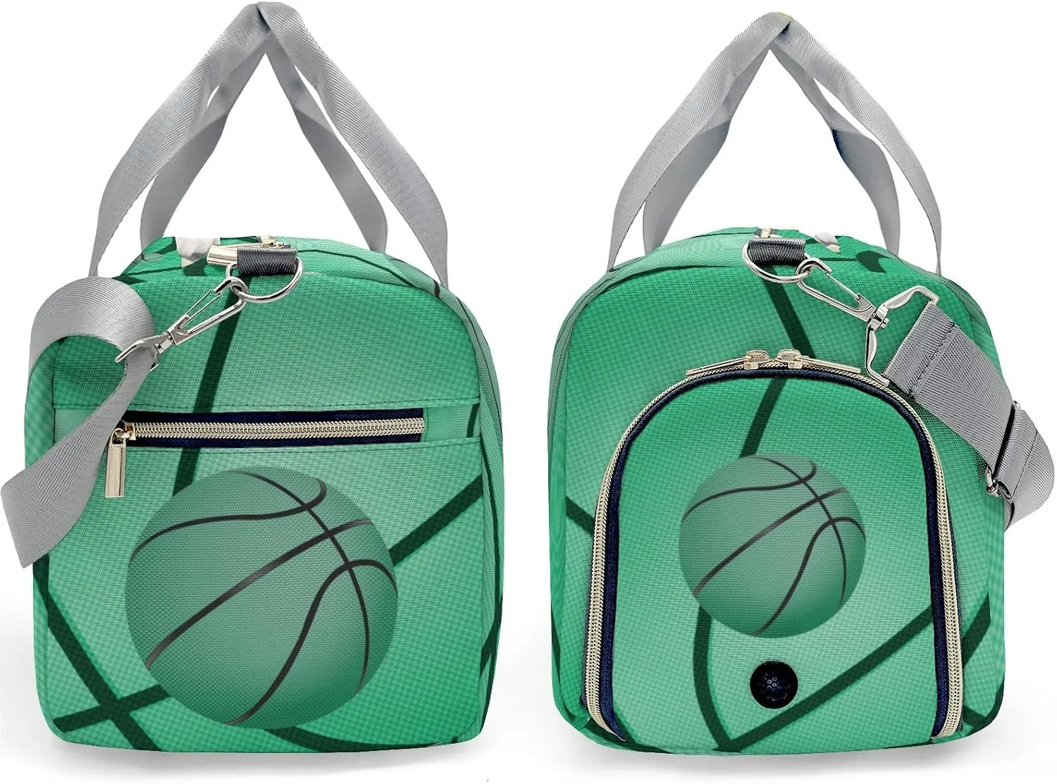 Custom Green Basketball Print Duffel Bag with Name Child Kids Adjustable Shoulder Strap Travel Bag for Boys Girls Teens