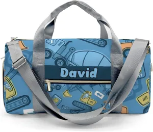 Custom Kids Cartoon Truck on Blue Duffel Overnight Dance Bag for Girls Personalized Dance Duffle Bag for Women Girls Customized Kids Gifts