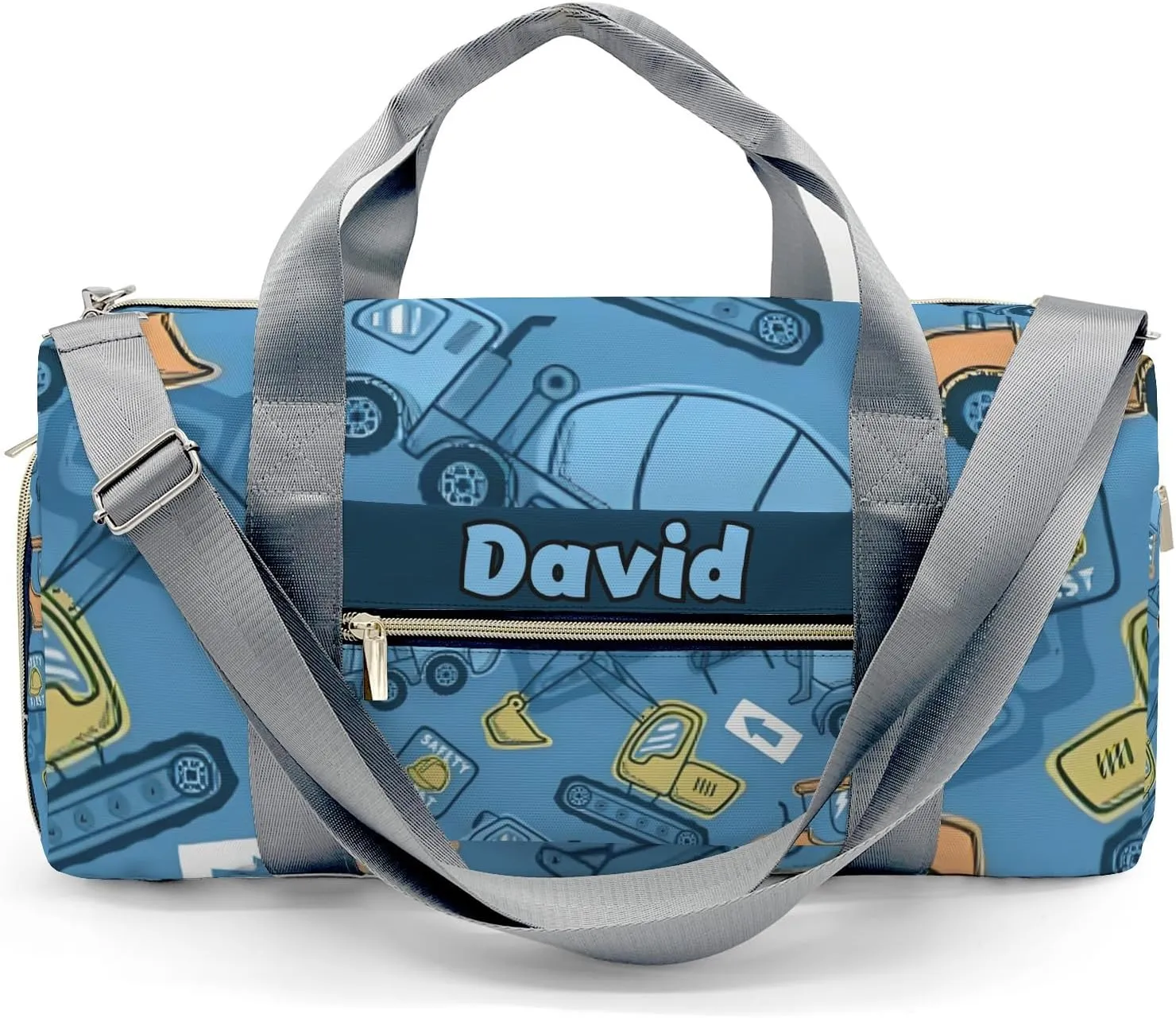 Custom Kids Cartoon Truck on Blue Duffel Overnight Dance Bag for Girls Personalized Dance Duffle Bag for Women Girls Customized Kids Gifts
