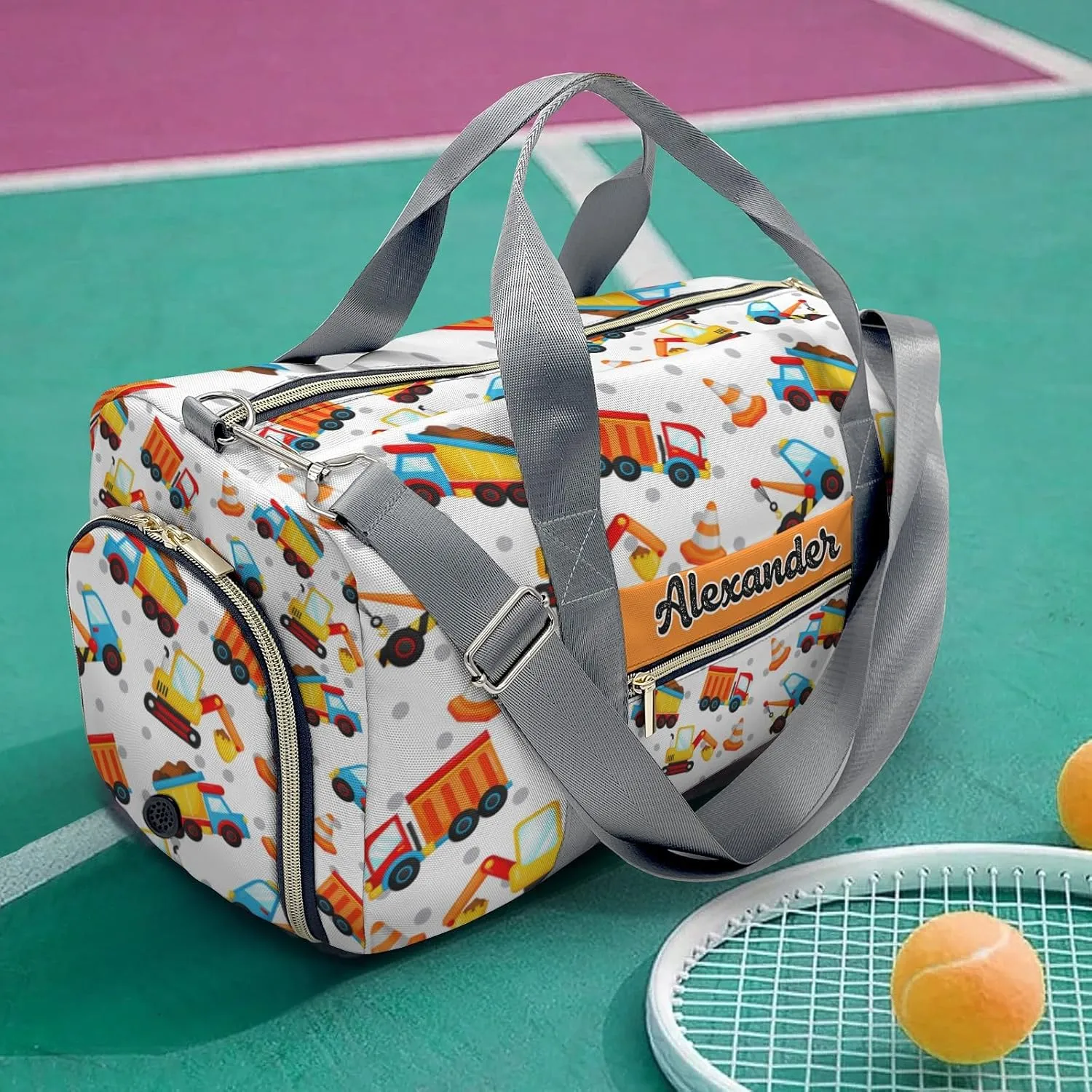 Custom Kids Construction Dump Truck Duffel Overnight Dance Bag for Girls Personalized Dance Duffle Bag for Women Girls Customized Kids Gifts