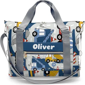 Custom Kids Construction Trucks Car Bulldozers Duffel Overnight Dance Bag for Girls Personalized Dance Duffle Bag for Women Girls Customized Kids Gifts