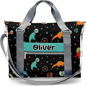 Custom Kids Dinosaur Print Night Star Duffel Overnight Dance Bag for Girls Personalized Dance Duffle Bag for Women Girls Customized Kids Gifts