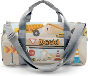 Custom Kids Duffel Overnight Dance Bag for Girls,Cartoon Dump Crane Truck Stop Personalized Dance Duffle Bag for Women Girls Customized Kids Gifts