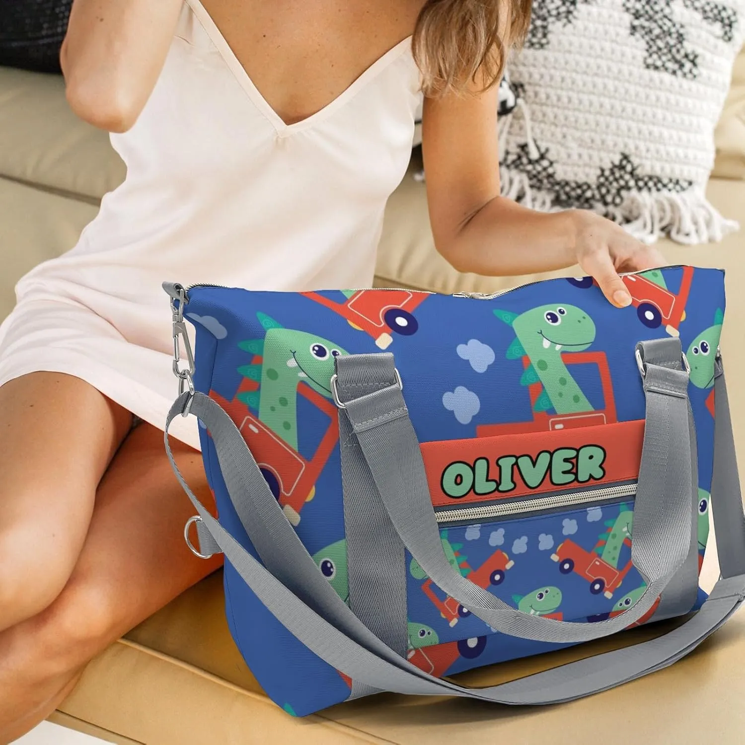 Custom Kids Duffel Overnight Dance Bag for Girls,Dinosaur Print Car Cool Personalized Dance Duffle Bag for Women Girls Customized Kids Gifts