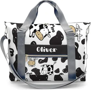 Custom Kids Duffel Overnight Dance Bag for Girls,Farm Animal Print Cow Personalized Dance Duffle Bag for Women Girls Customized Kids Gifts