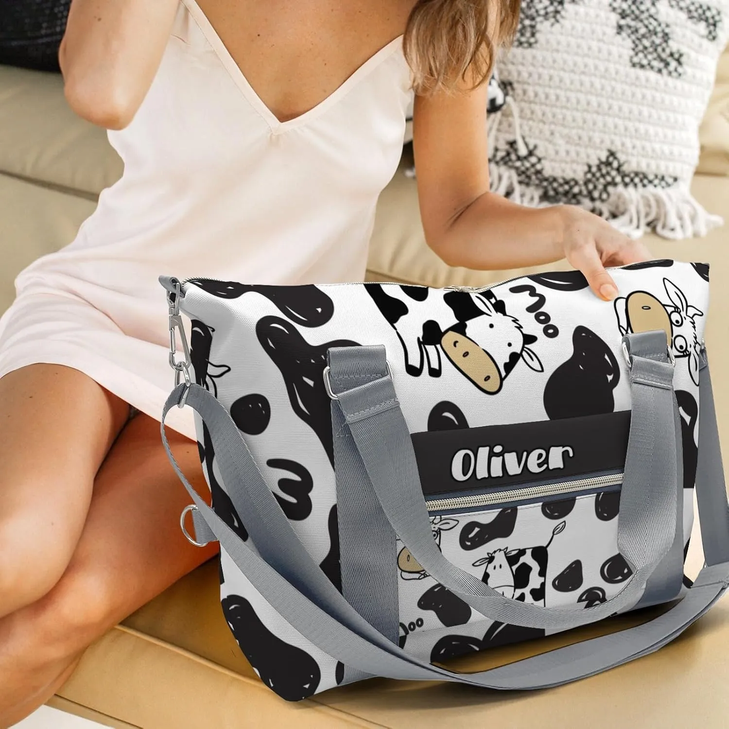 Custom Kids Duffel Overnight Dance Bag for Girls,Farm Animal Print Cow Personalized Dance Duffle Bag for Women Girls Customized Kids Gifts