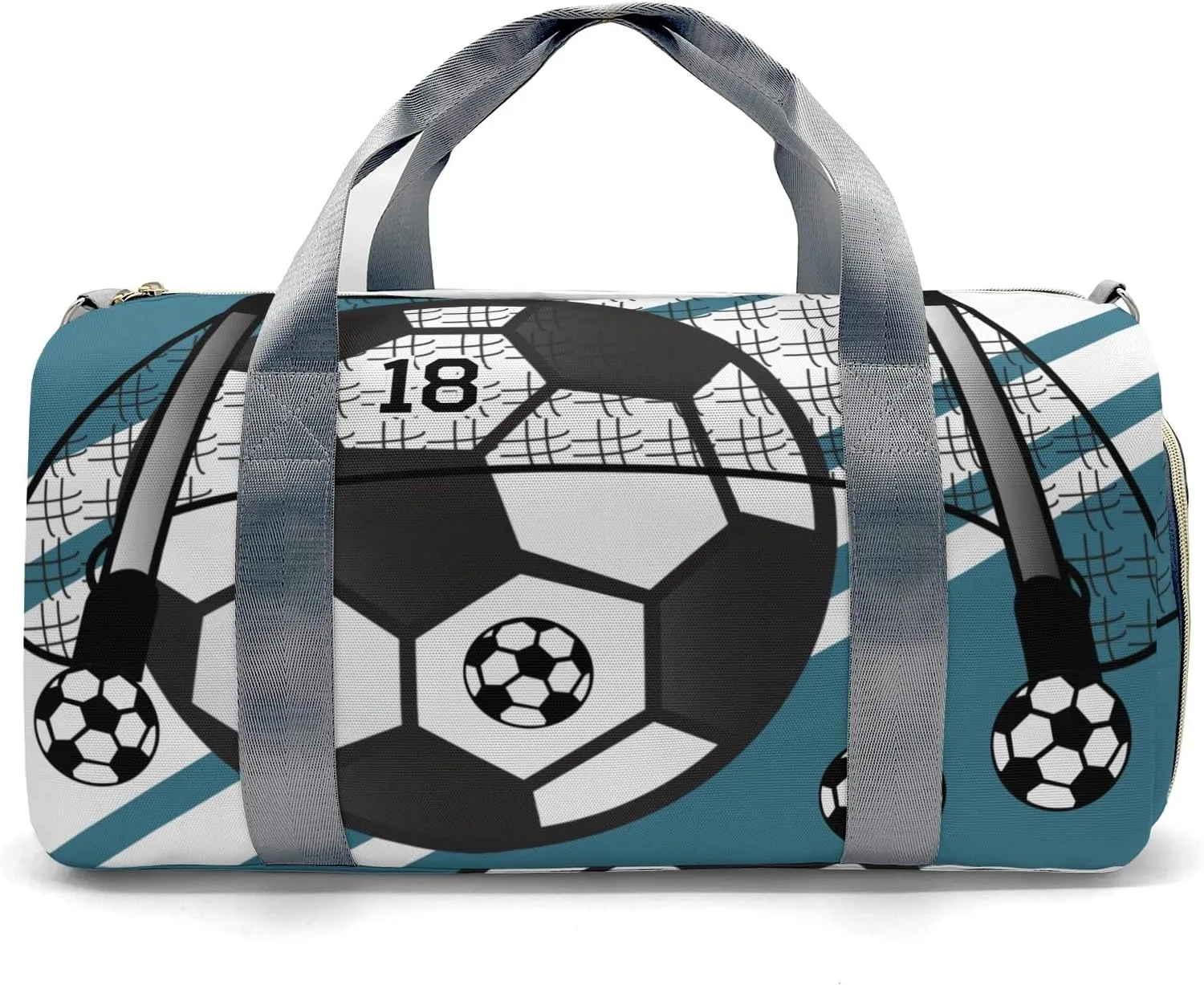 Custom Kids Duffel Overnight Dance Bag for Girls,Football Soccer Ball Number Deep Teal Personalized Duffle Bag for Boys Girls Customized Kids Gifts