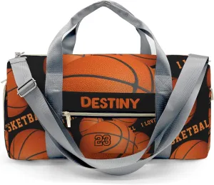 Custom Kids Duffel Overnight Dance Bag for Girls,I Love Basketball Sports Personalized Dance Duffle Bag for Women Girls Customized Kids Gifts