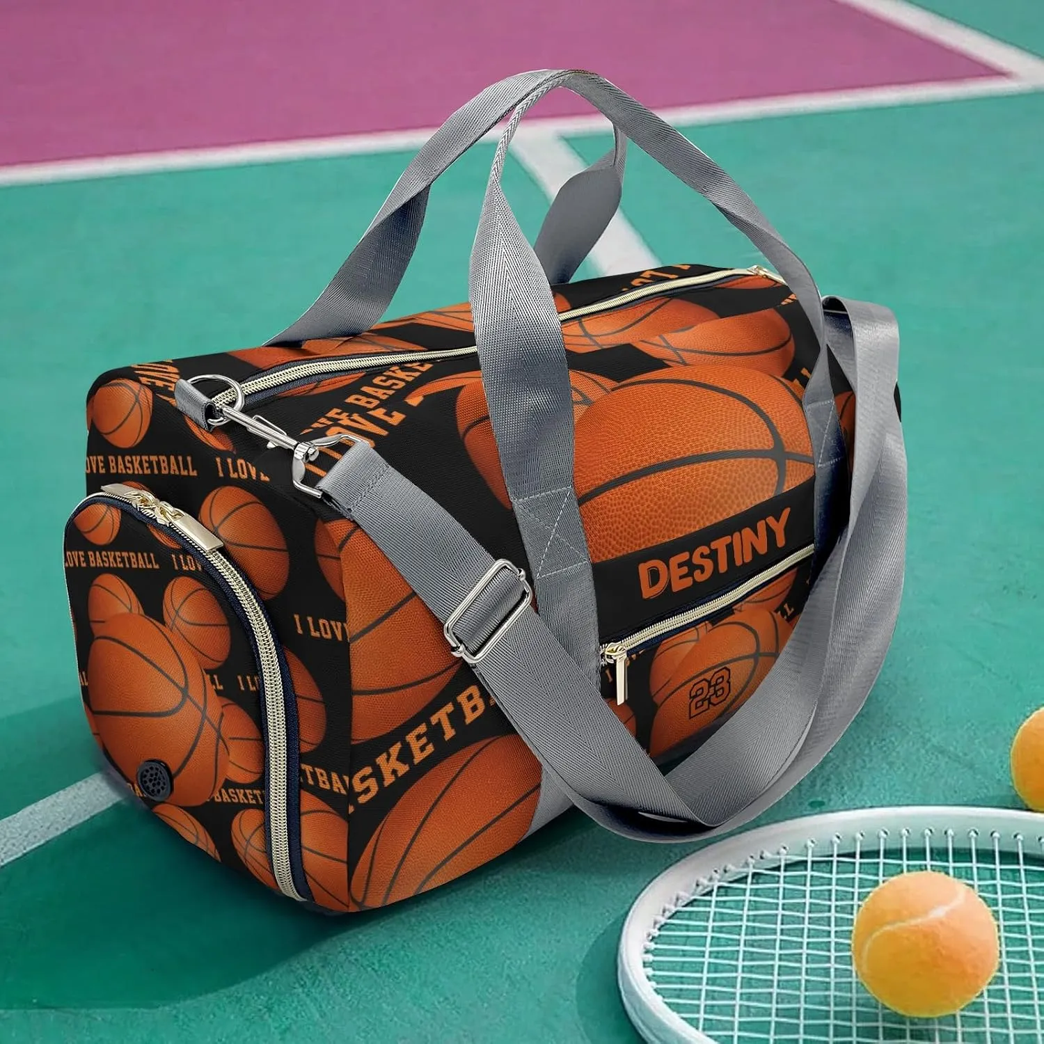 Custom Kids Duffel Overnight Dance Bag for Girls,I Love Basketball Sports Personalized Dance Duffle Bag for Women Girls Customized Kids Gifts