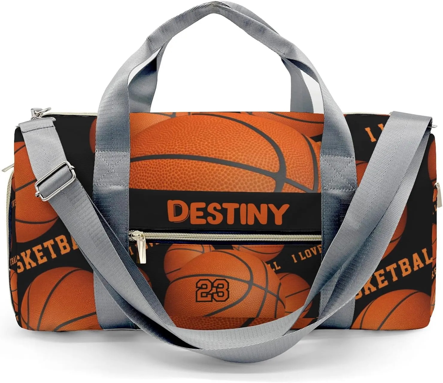Custom Kids Duffel Overnight Dance Bag for Girls,I Love Basketball Sports Personalized Dance Duffle Bag for Women Girls Customized Kids Gifts