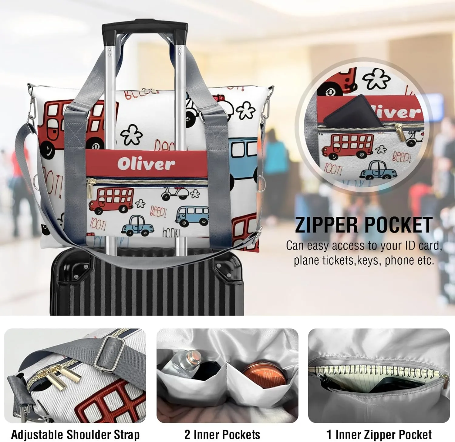 Custom Kids Duffel Overnight Dance Bag for Girls,Red Blue Beep Car Personalized Dance Duffle Bag for Women Girls Customized Kids Gifts