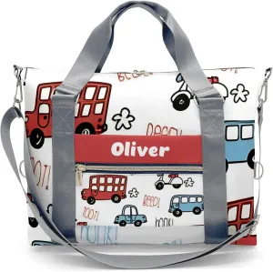 Custom Kids Duffel Overnight Dance Bag for Girls,Red Blue Beep Car Personalized Dance Duffle Bag for Women Girls Customized Kids Gifts