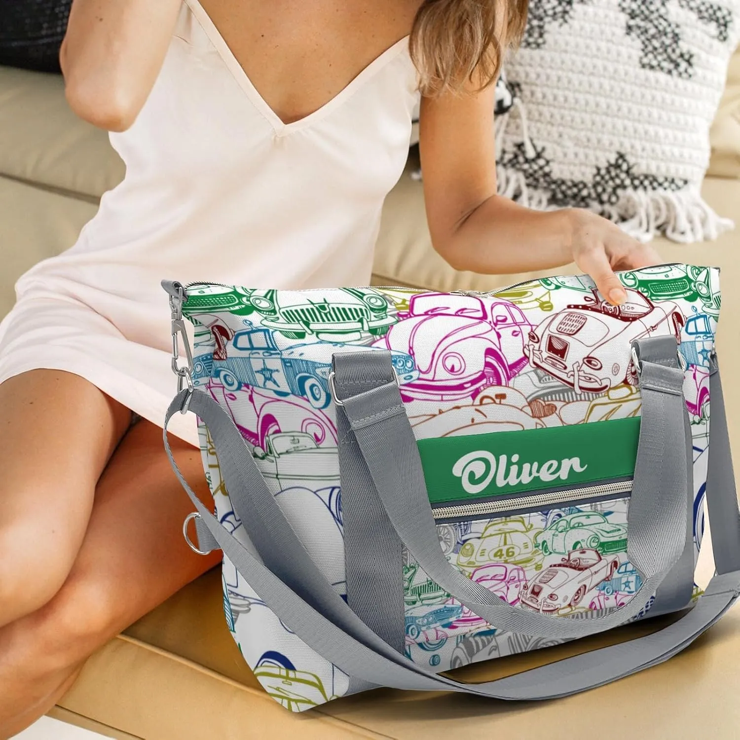 Custom Kids Duffel Overnight Dance Bag for Girls,Retro Car Collage Personalized Dance Duffle Bag for Women Girls Customized Kids Gifts