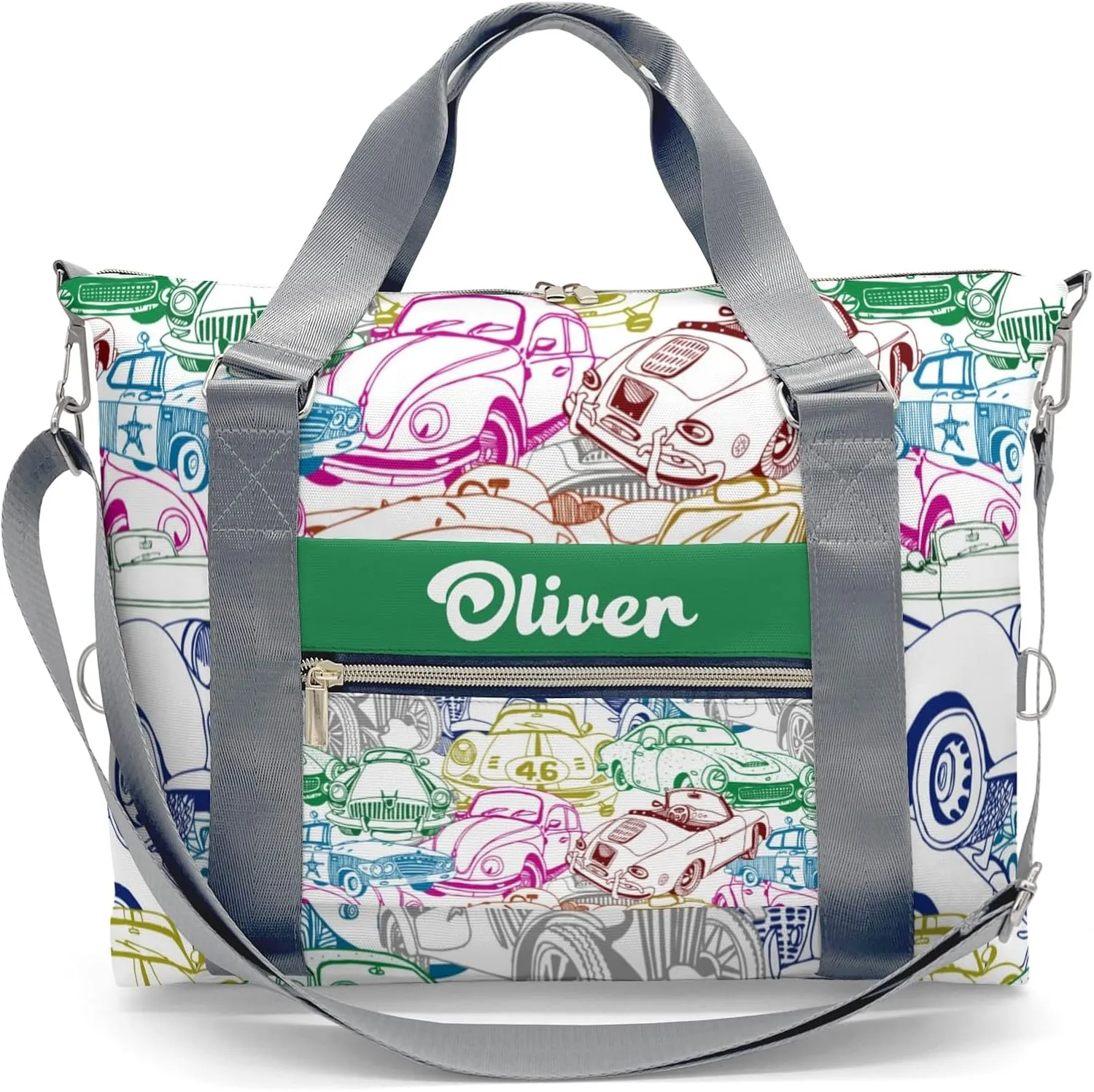 Custom Kids Duffel Overnight Dance Bag for Girls,Retro Car Collage Personalized Dance Duffle Bag for Women Girls Customized Kids Gifts