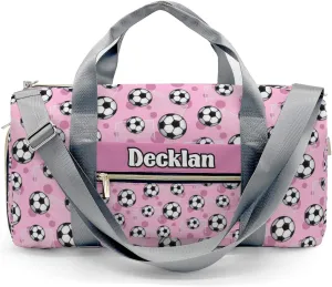 Custom Kids Duffel Overnight Dance Bag for Girls,Soccer Balls Goals Pink Personalized Dance Duffle Bag for Women Girls Customized Kids Gifts