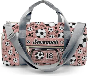 Custom Kids Duffel Overnight Dance Bag for Girls,Sport Soccer Balls Team Number Glitter Rose Personalized Dance Duffle Bag for Women Girls Customized Kids Gifts