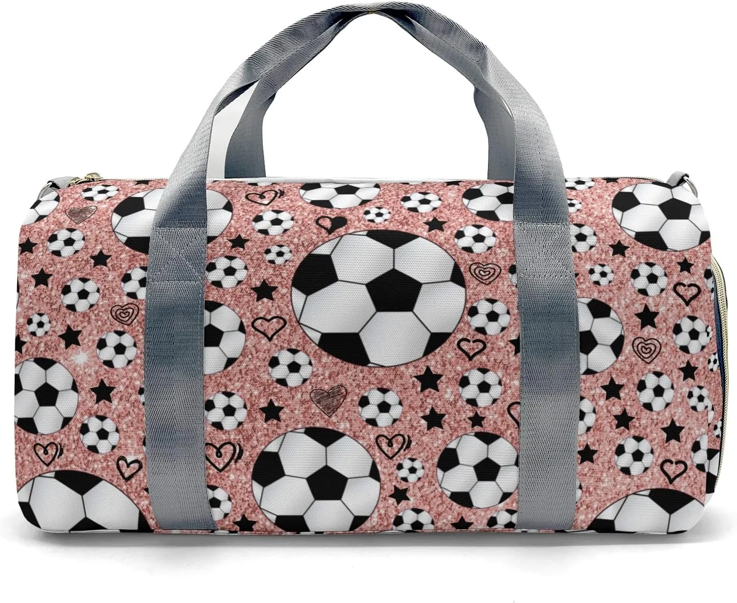 Custom Kids Duffel Overnight Dance Bag for Girls,Sport Soccer Balls Team Number Glitter Rose Personalized Dance Duffle Bag for Women Girls Customized Kids Gifts