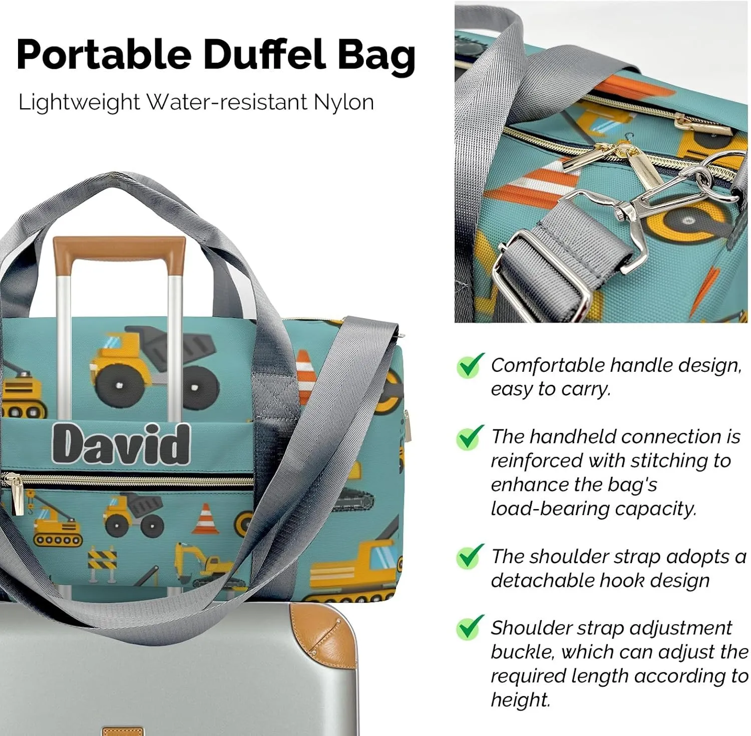 Custom Kids Duffel Overnight Dance Bag for Girls,Truck Dump Jump Personalized Dance Duffle Bag for Women Girls Customized Kids Gifts