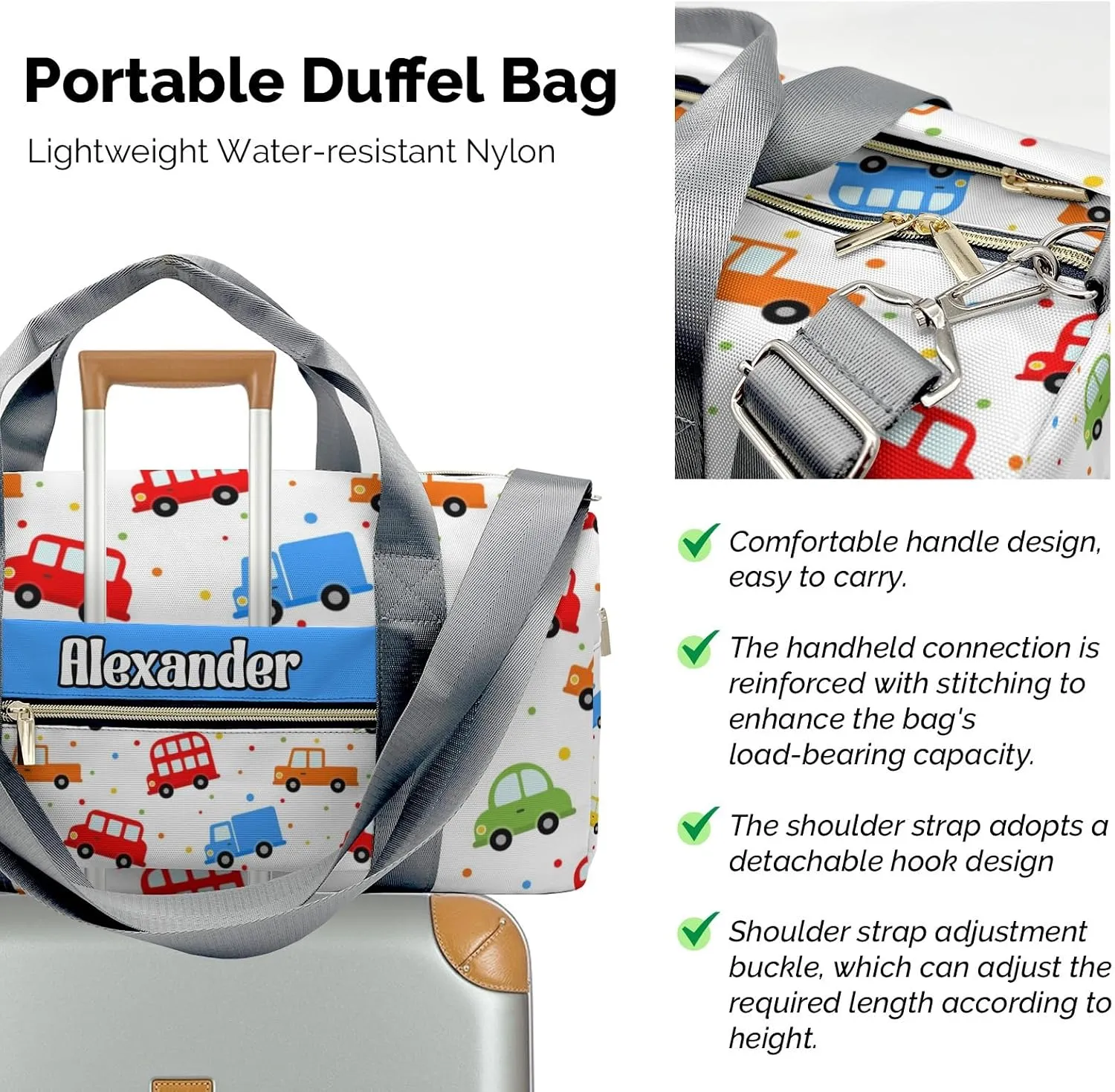 Custom Kids Duffel Overnight Dance Bag for Girls,Trucks Cars Buses Vehicles Personalized Dance Duffle Bag for Women Girls Customized Kids Gifts