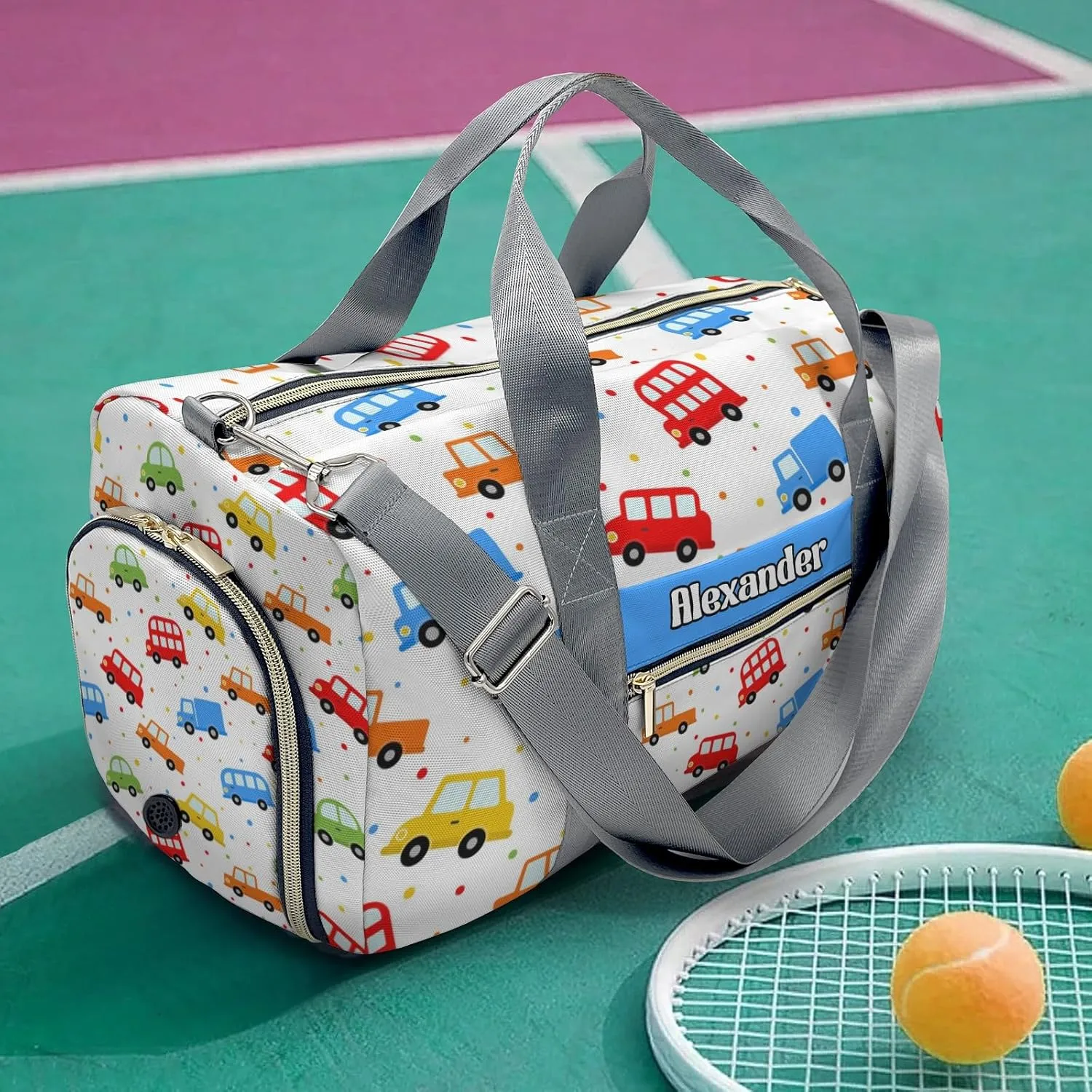 Custom Kids Duffel Overnight Dance Bag for Girls,Trucks Cars Buses Vehicles Personalized Dance Duffle Bag for Women Girls Customized Kids Gifts