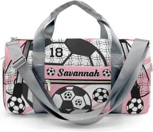 Custom Kids Football Soccer Ball Number Pink Duffel Overnight Dance Bag for Girls Personalized Dance Duffle Bag for Women Girls Customized Kids Gifts