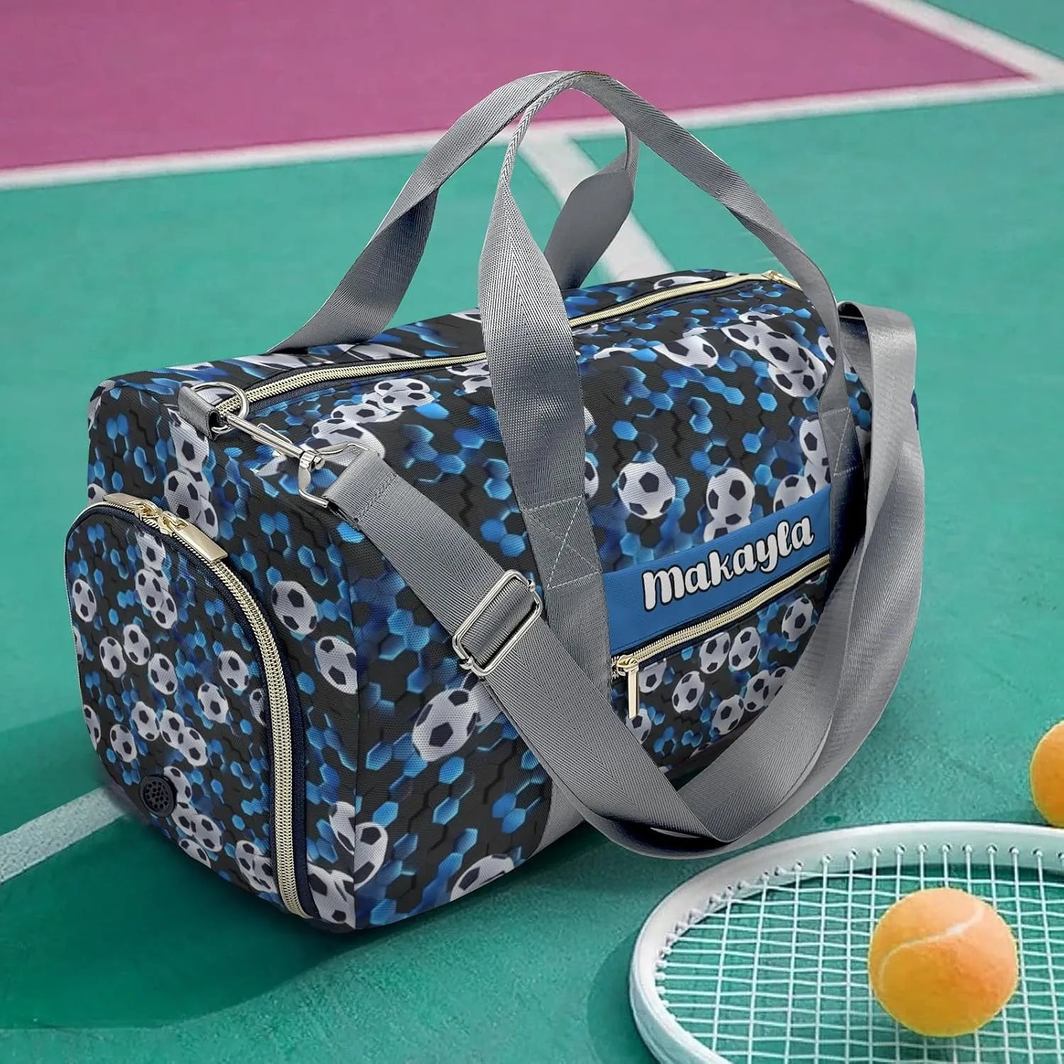 Custom Kids Football Soccer Print Duffel Overnight Dance Bag for Girls Personalized Dance Duffle Bag for Women Girls Customized Kids Gifts