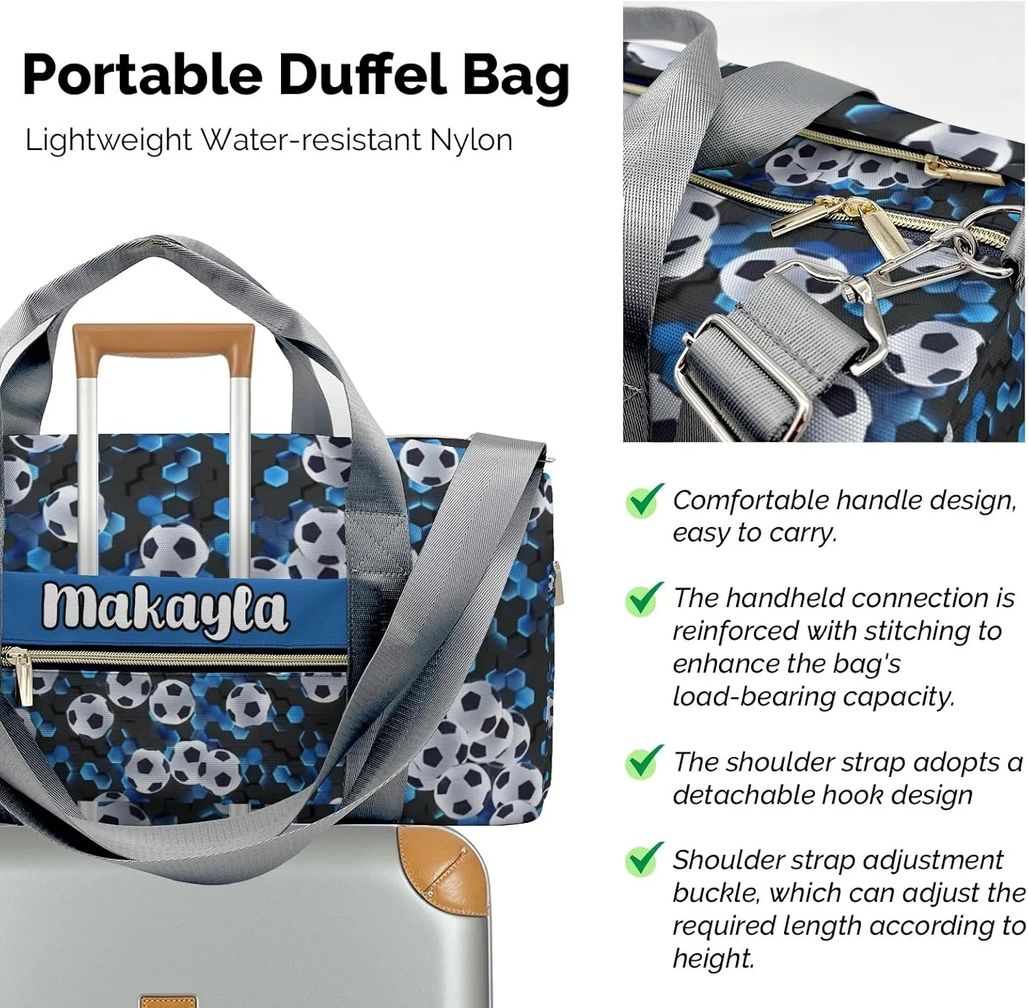 Custom Kids Football Soccer Print Duffel Overnight Dance Bag for Girls Personalized Dance Duffle Bag for Women Girls Customized Kids Gifts