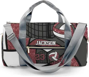 Custom Kids Gym Volleyball Player Maroon Number Duffel Overnight Dance Bag for Girls Personalized Dance Duffle Bag for Women Girls Customized Kids Gifts
