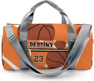 Custom Kids Number Sport Basketball Player Team Orange Duffel Overnight Dance Bag for Girls Personalized Dance Duffle Bag for Women Girls Customized Kids Gifts