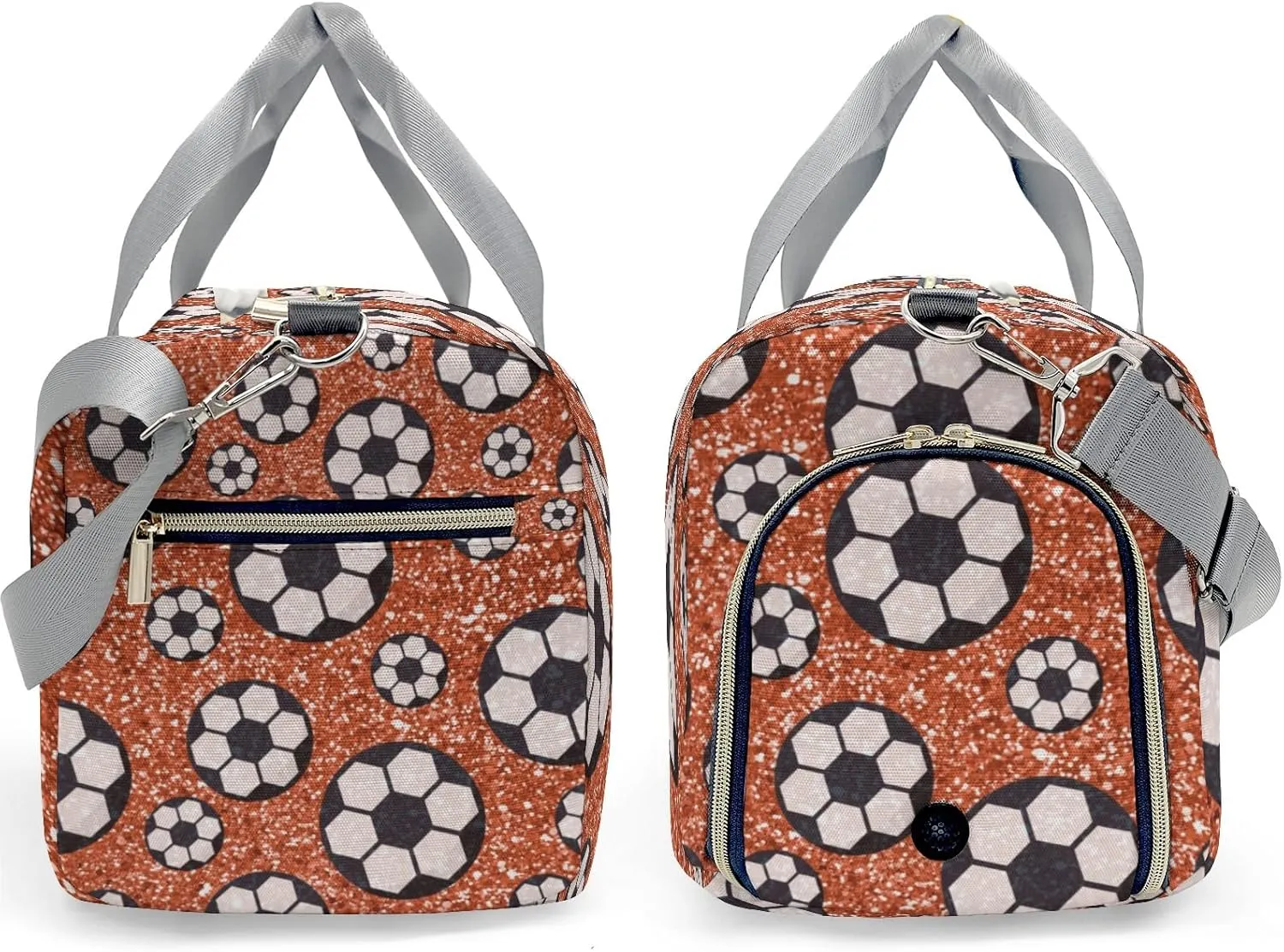 Custom Kids Orange Gliiter Print Sport Ball Soccer Duffel Overnight Dance Bag for Girls Personalized Dance Duffle Bag for Women Girls Customized Kids Gifts