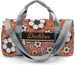 Custom Kids Orange Gliiter Print Sport Ball Soccer Duffel Overnight Dance Bag for Girls Personalized Dance Duffle Bag for Women Girls Customized Kids Gifts