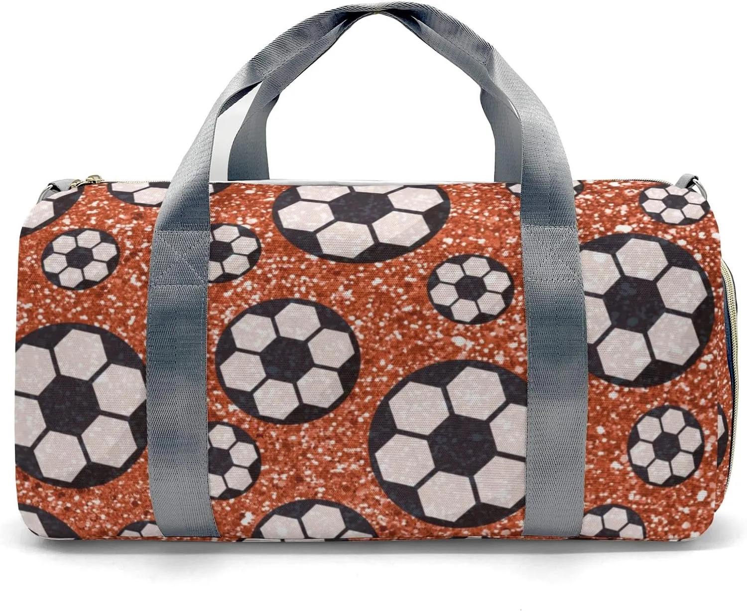 Custom Kids Orange Gliiter Print Sport Ball Soccer Duffel Overnight Dance Bag for Girls Personalized Dance Duffle Bag for Women Girls Customized Kids Gifts