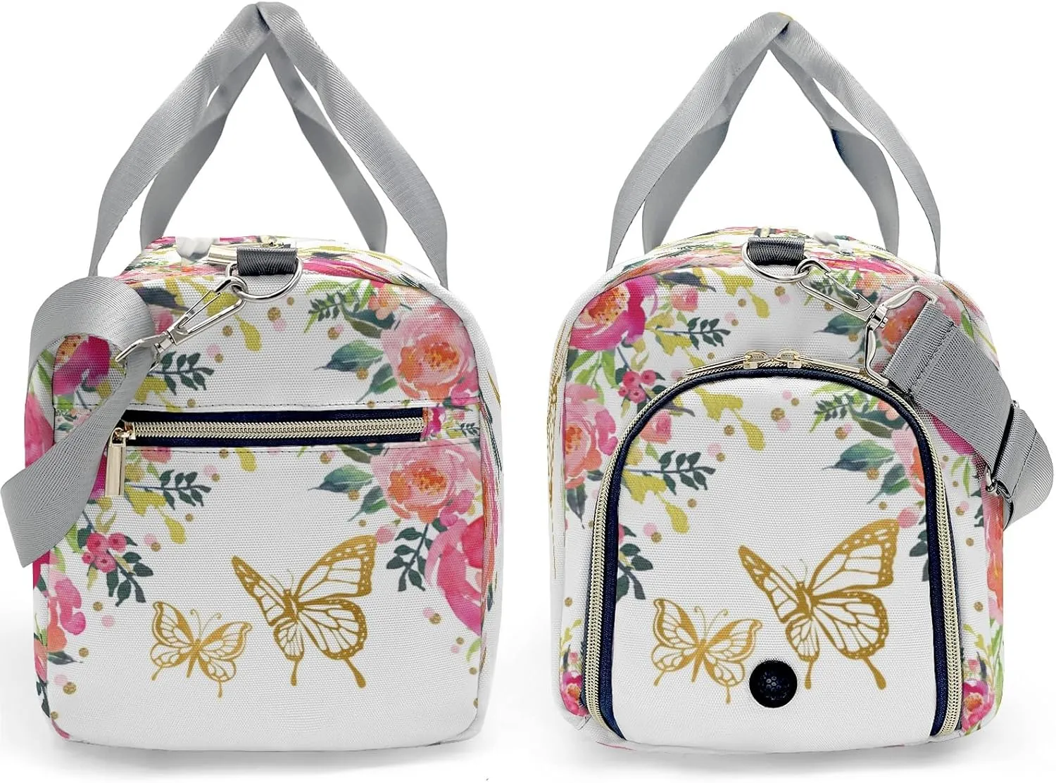 Custom Kids Pink Gold Butterfly Floral Duffel Overnight Dance Bag for Girls Personalized Dance Duffle Bag for Women Girls Customized Kids Gifts
