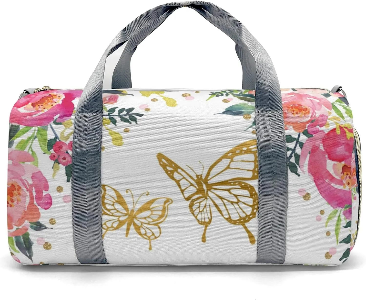 Custom Kids Pink Gold Butterfly Floral Duffel Overnight Dance Bag for Girls Personalized Dance Duffle Bag for Women Girls Customized Kids Gifts