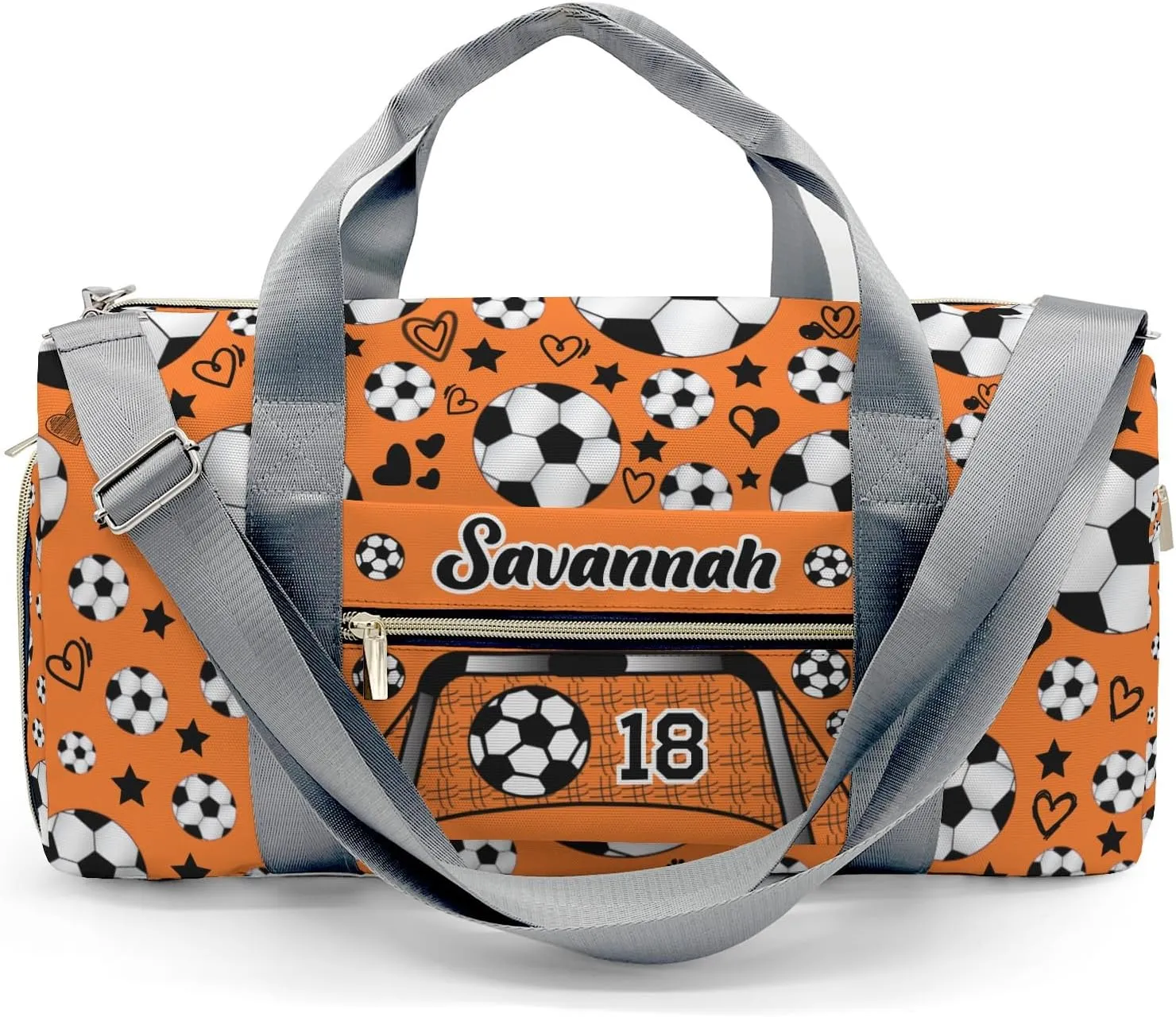 Custom Kids Sport Soccer Balls Team Number Orange Duffel Overnight Dance Bag for Girls Personalized Dance Duffle Bag for Women Girls Customized Kids Gifts
