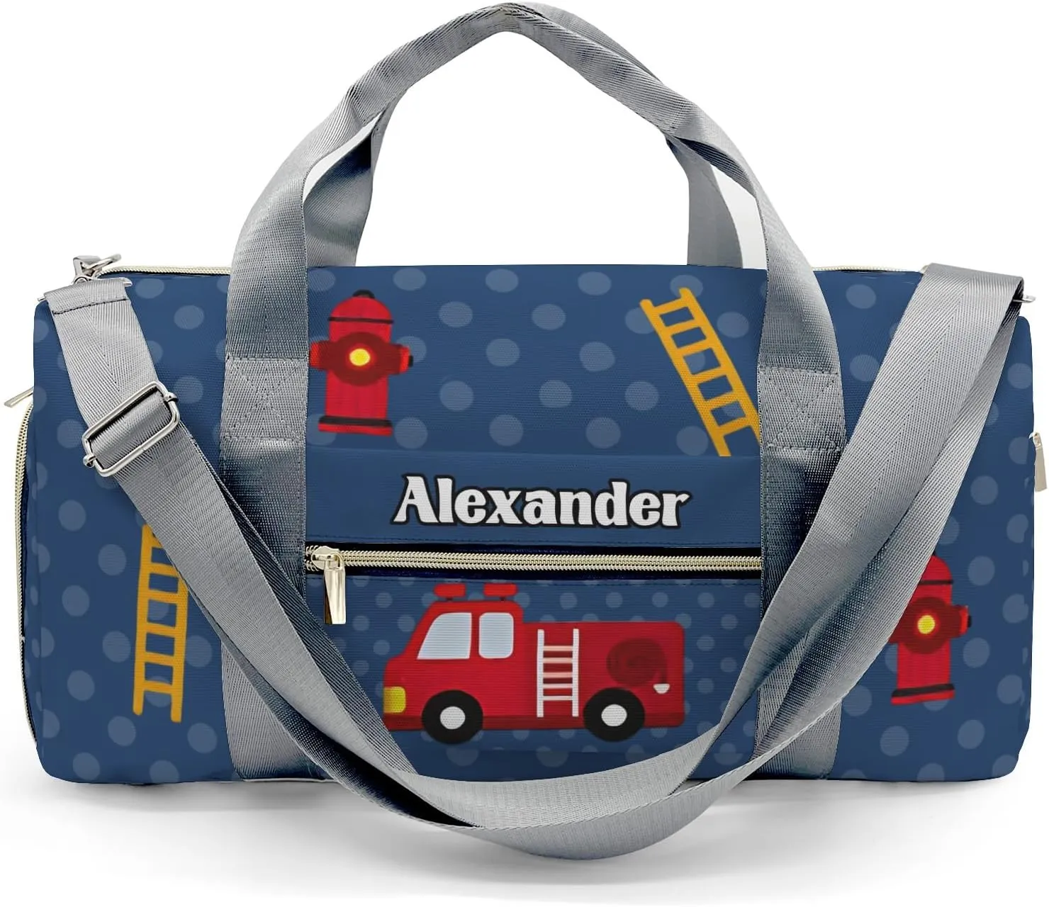 Custom MultiFunction Blue Dots Fire Equipment Truck Gym Duffel Bag – Travel Bag for Women and Men,Sports Gym Bag,Overnight Bag,Travel Tote Bags for Sports Workout