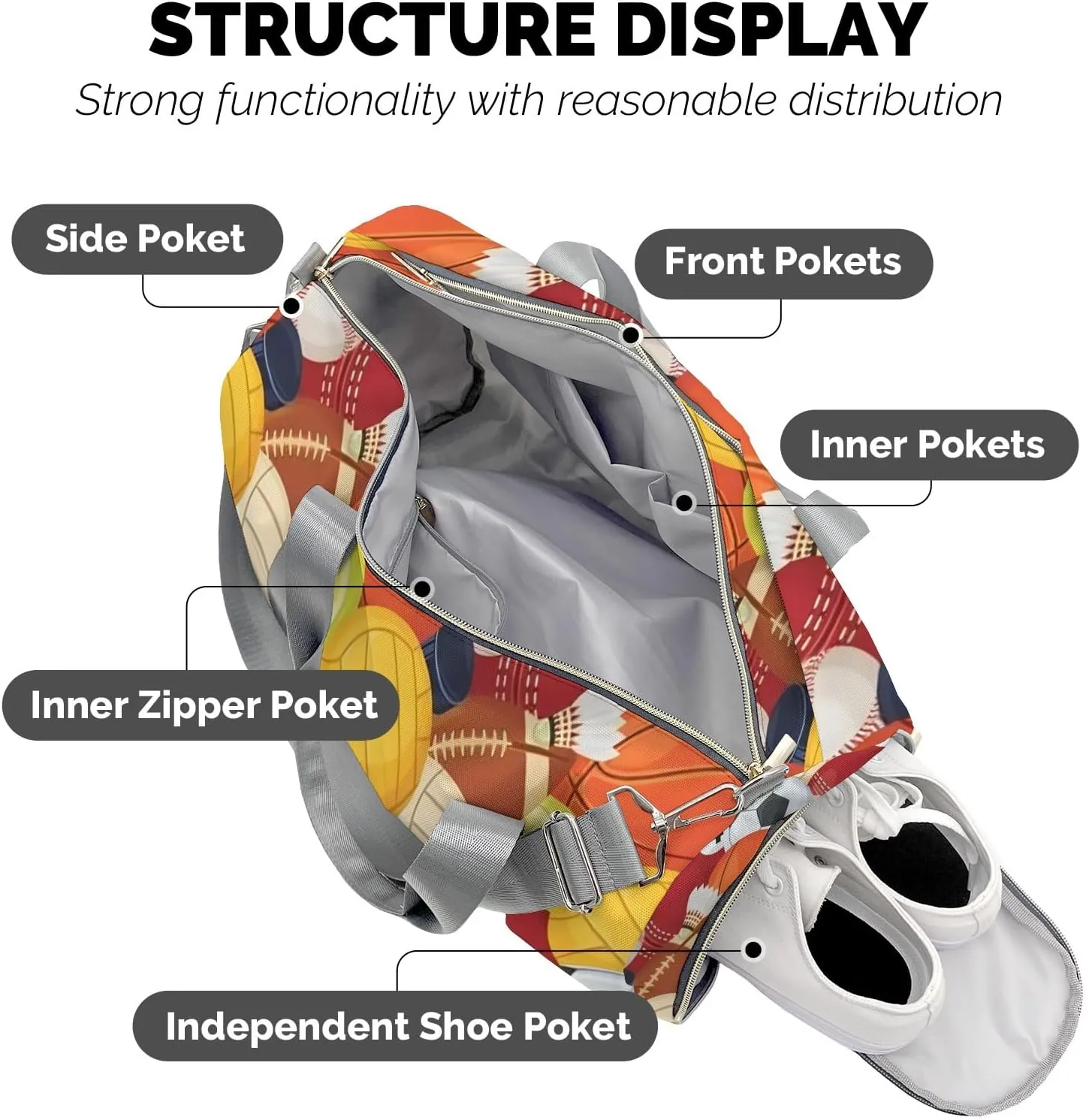 Custom MultiFunction Duffel Bag Sport Balls Sports Gym Bags Travel Weekender Overnight Bag for Girls Boys,Personalized Gymnastics Sleepover Bag Work Out Bags