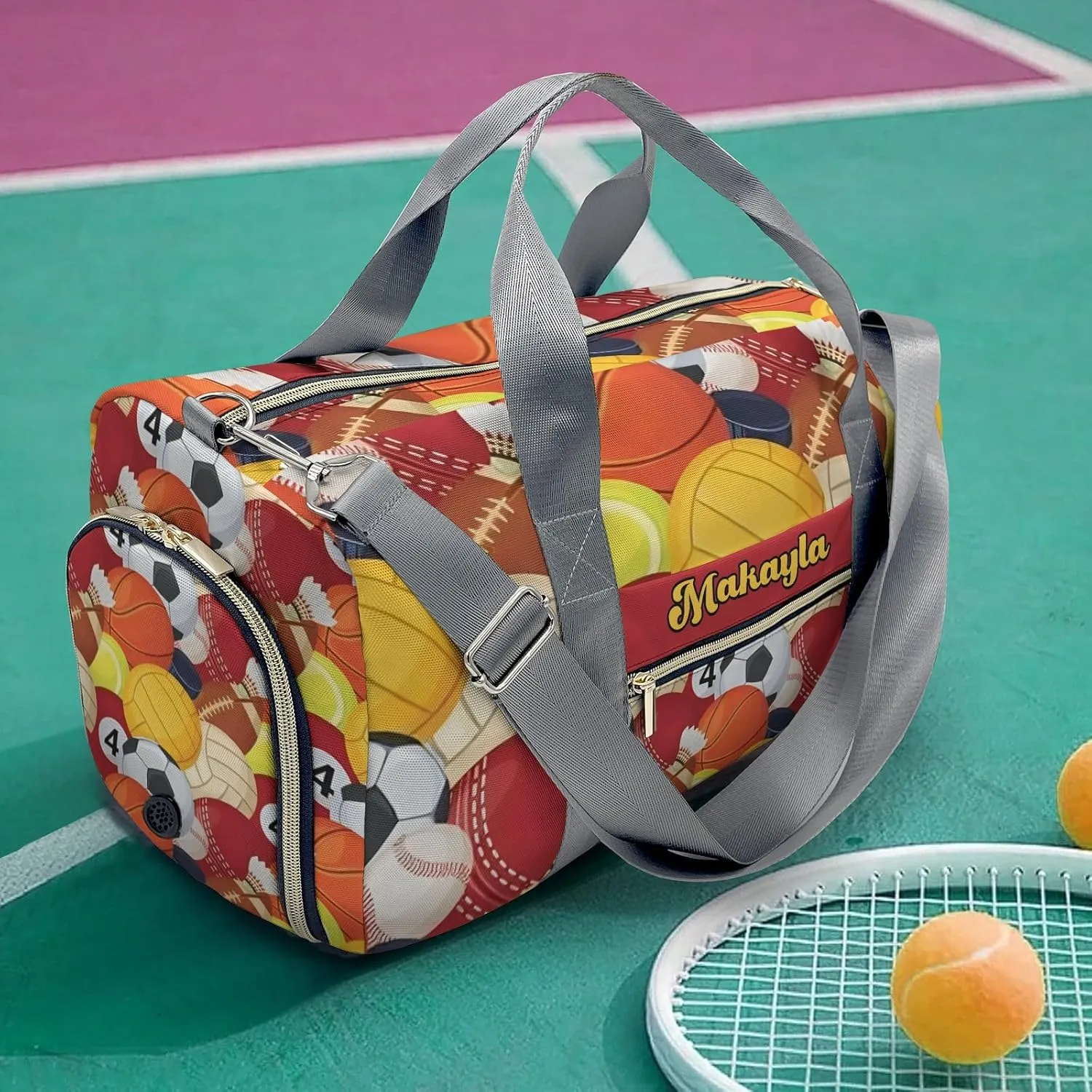 Custom MultiFunction Duffel Bag Sport Balls Sports Gym Bags Travel Weekender Overnight Bag for Girls Boys,Personalized Gymnastics Sleepover Bag Work Out Bags