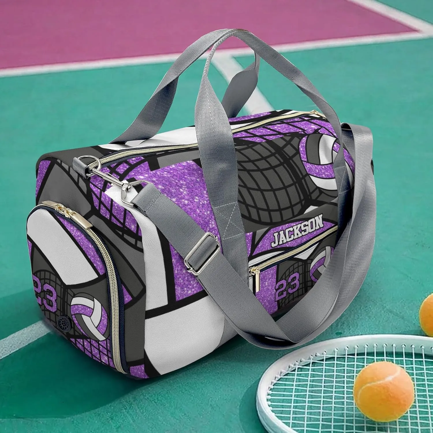 Custom MultiFunction Gym Volleyball Player Purple Number Gym Duffel Bag – Travel Bag for Women and Men,Sports Gym Bag,Weekender Bag,Overnight Bag,Travel Tote Bags for Sports Workout with Name