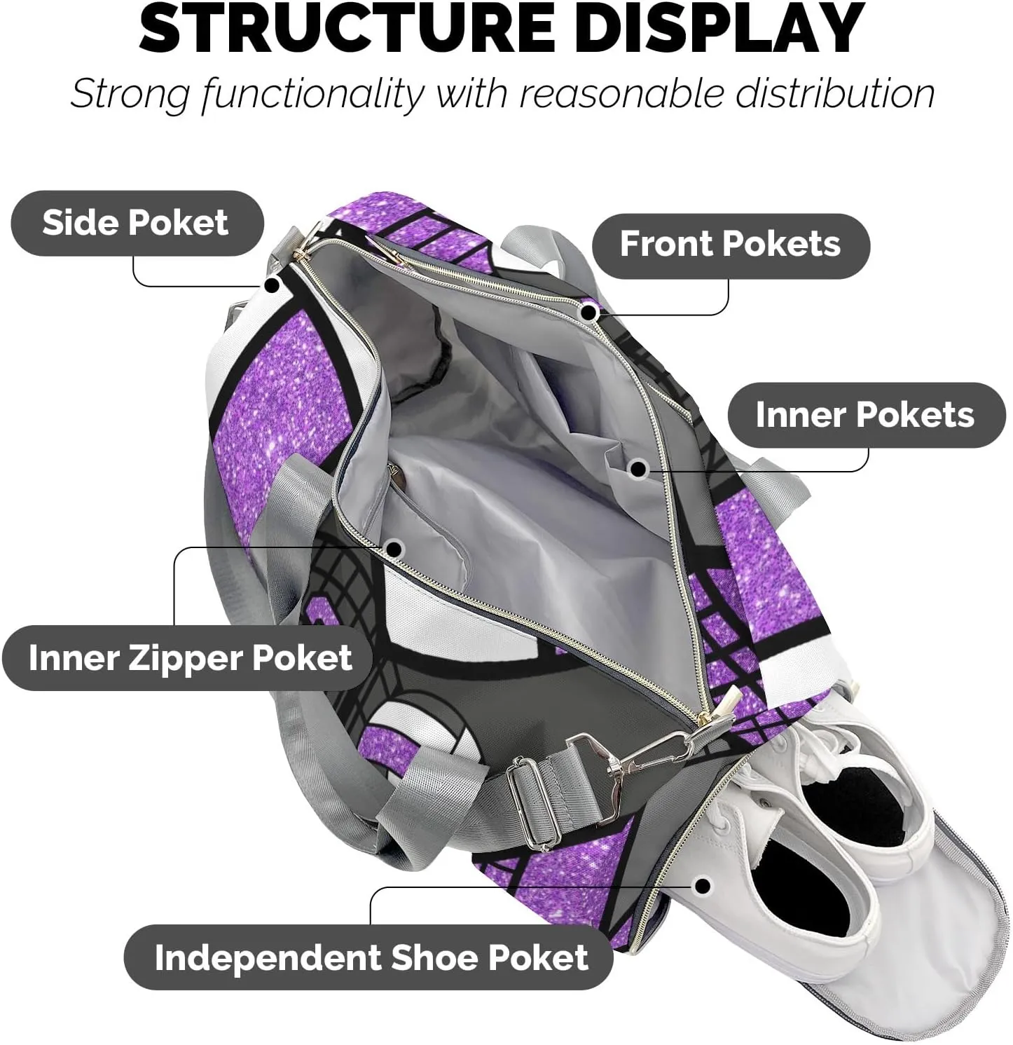 Custom MultiFunction Gym Volleyball Player Purple Number Gym Duffel Bag – Travel Bag for Women and Men,Sports Gym Bag,Weekender Bag,Overnight Bag,Travel Tote Bags for Sports Workout with Name