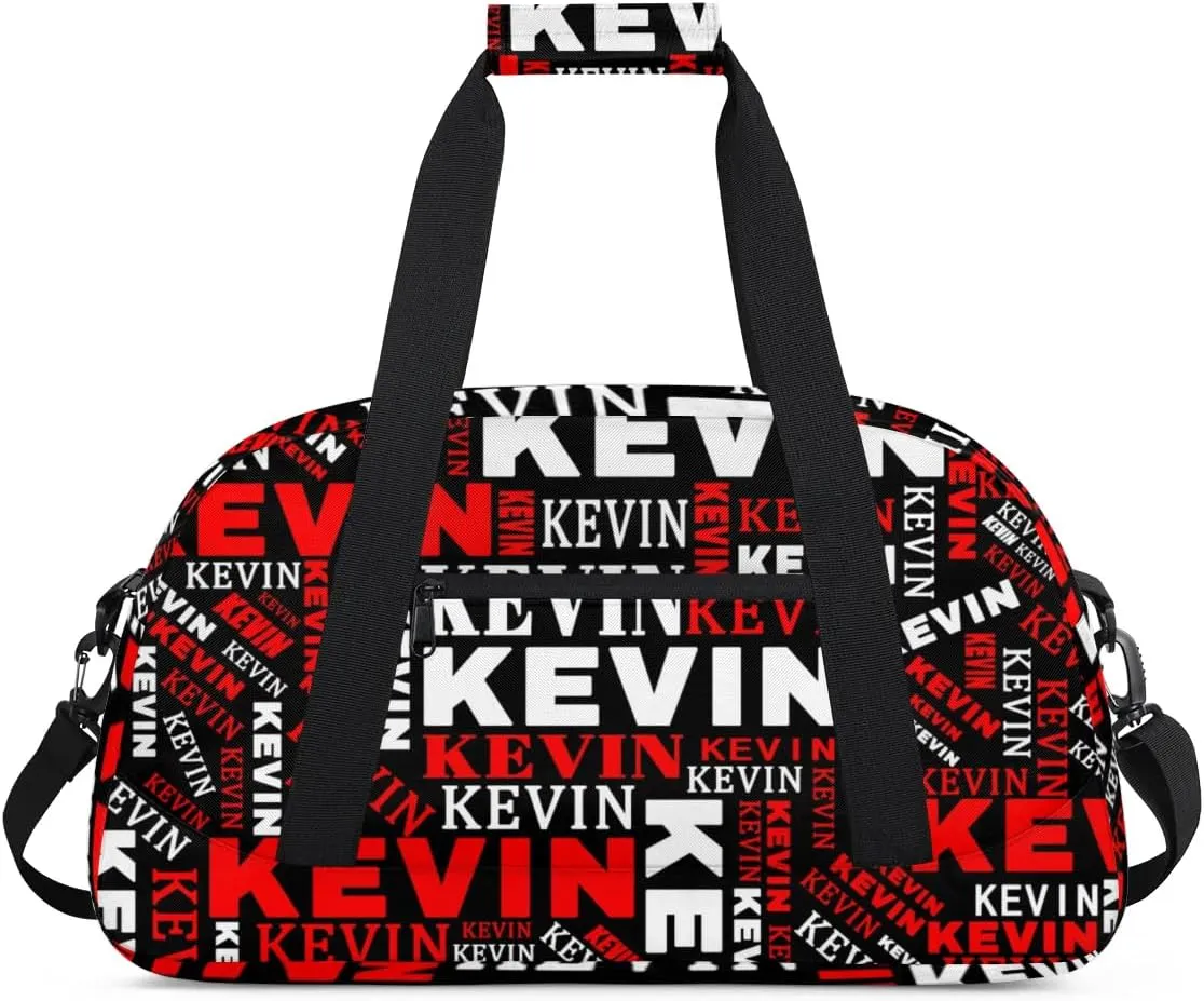 Custom Name Kids Gym Bag - Sport Duffel Bag for Boys - Personalized Dance Duffel Bags for Girls - Customize Travel Overnight Weekender Bag Carry on Tote for Airplane Swim, Black Red
