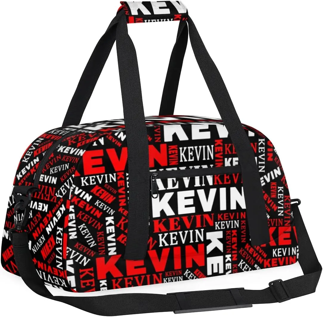 Custom Name Kids Gym Bag - Sport Duffel Bag for Boys - Personalized Dance Duffel Bags for Girls - Customize Travel Overnight Weekender Bag Carry on Tote for Airplane Swim, Black Red