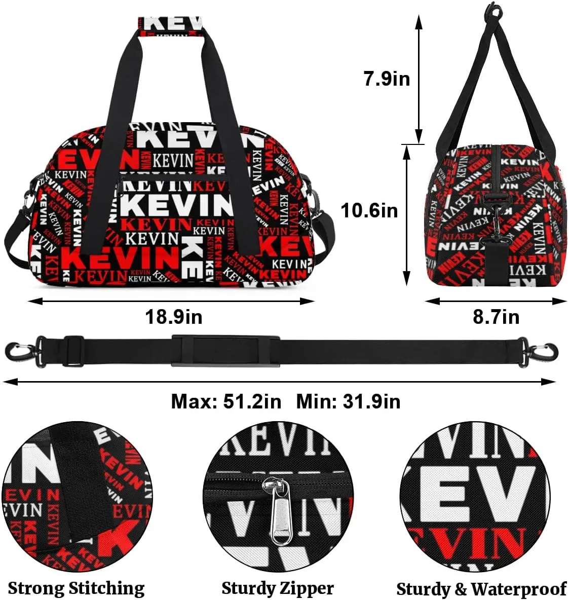 Custom Name Kids Gym Bag - Sport Duffel Bag for Boys - Personalized Dance Duffel Bags for Girls - Customize Travel Overnight Weekender Bag Carry on Tote for Airplane Swim, Black Red