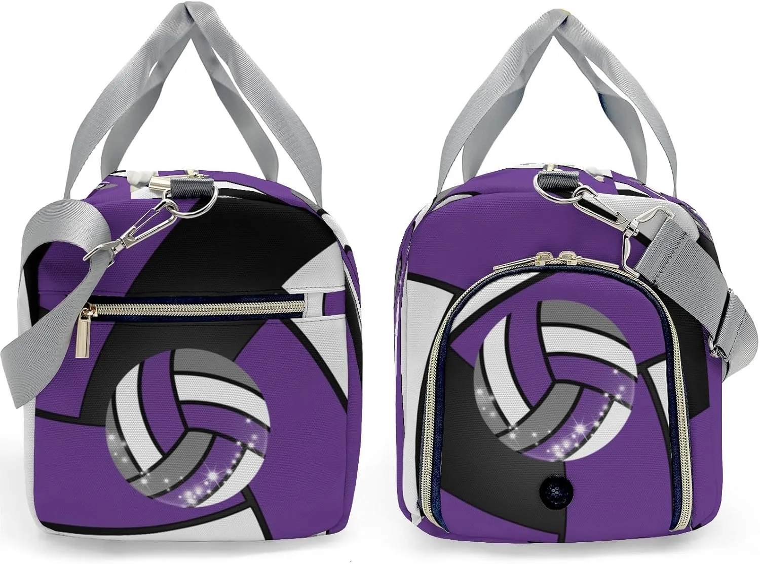 Custom Purple Volleyball Duffel Bag with Name Child Kids Adjustable Shoulder Strap Travel Bag for Boys Girls Teens